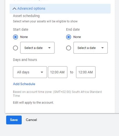 Google Ads Callouts Advanced Options