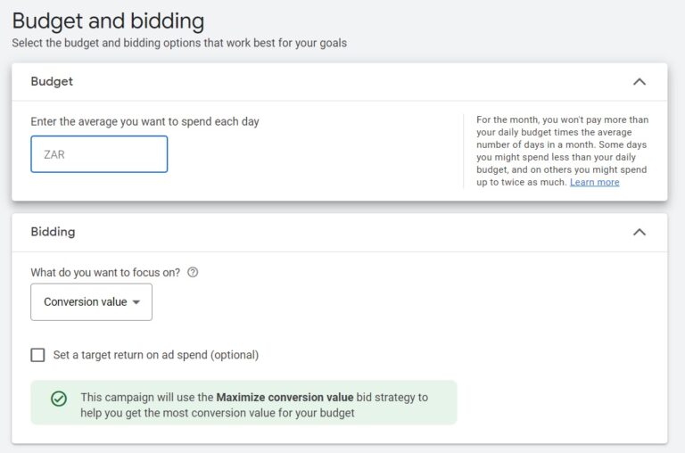 PMax budget and bidding