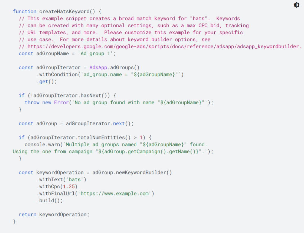 Example Google Ads Script