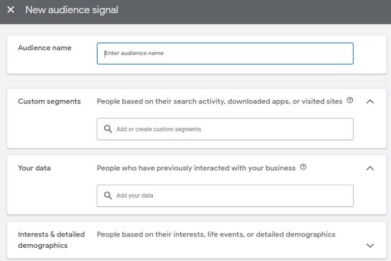 New Audience Signals Screen